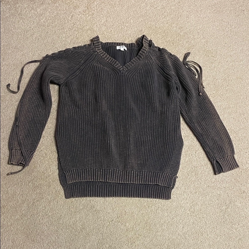 Umgee Charcoal V-Neck Sweater